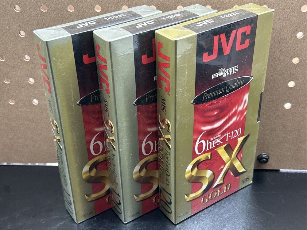 Lot of 3 - JVC T-120 SX VHS Blank Tape High Performance 6 Hrs EP Mode New Sealed